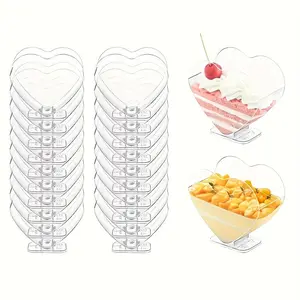 Heart Shaped Cake Cup, 30pcs Clear Cake Dessert Cup with Base, Cake Display Stand for Wedding, Party, Buffet, Cupcake Holder