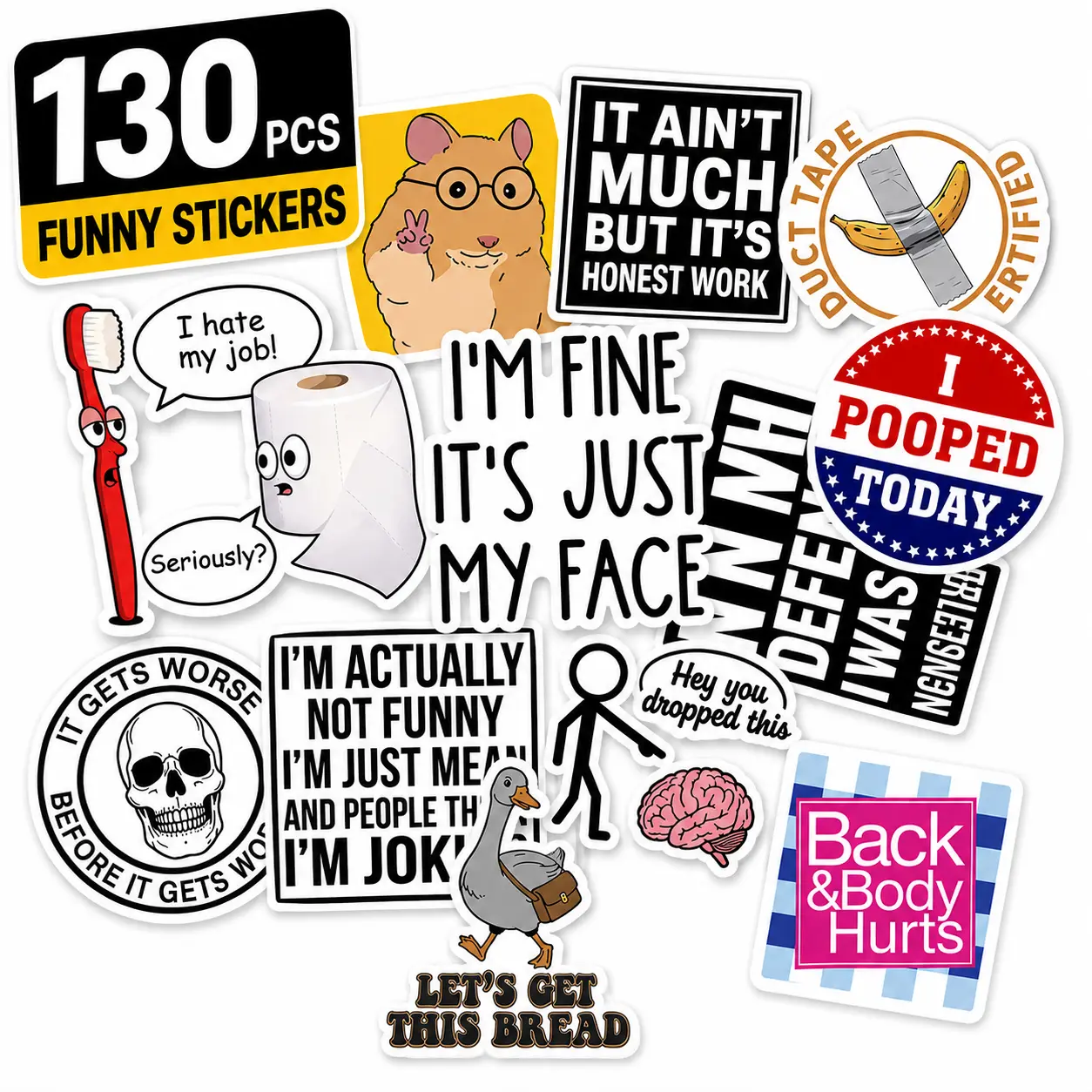 130PCS Self-Adhesive Waterproof Vinyl Meme Sticker Pack for Adults - No Duplicates, Snarky Sarcastic Humor Decals, Laptop Decor for Car, Prank Gift for Men & Women (Toys & Hobbies, DIY Scrapbooking Supplies)