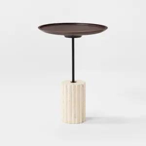 Travertine Accent Table with Black Top - Threshold designed with Studio McGee