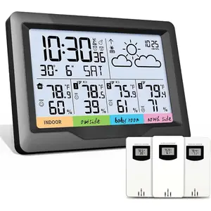 Weather Station  Indoor Outdoor Multiple Sensors, Digital Atomic Clock Weather Thermometer, Temperature and Humidity , Forecast Weather Station with Backlight, Black