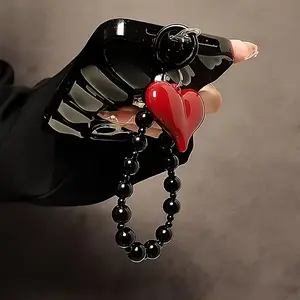 1 red heart-shaped black bead mobile phone chain, handmade, can be used as a hanging accessory for mobile phones, keys, etc., and can also be given as a holiday gift for birthdays, Christmas, and New Year to family members, Phone Charm
