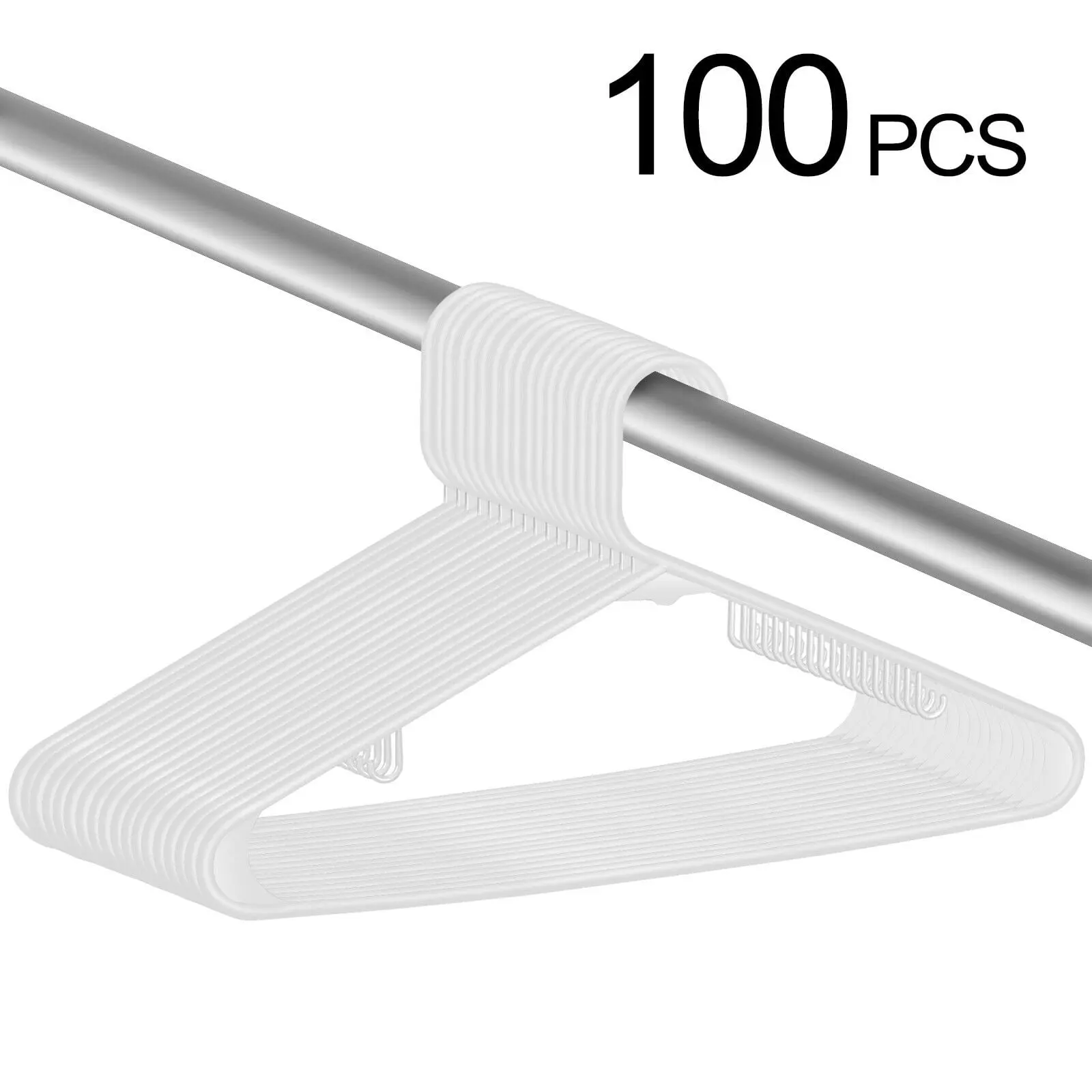 Segawe White Reinforced PP Plastic Clothing Hangers with Double Hooks - 100-Pack Bulk, 17.5" Tall, for Closet Organization Needs