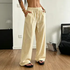 Women’s striped wide-leg pants — breathable, lightweight fabric with pockets; elastic waistband with drawstring casual pants that effortlessly create a relaxed summer look—a vacation essential.