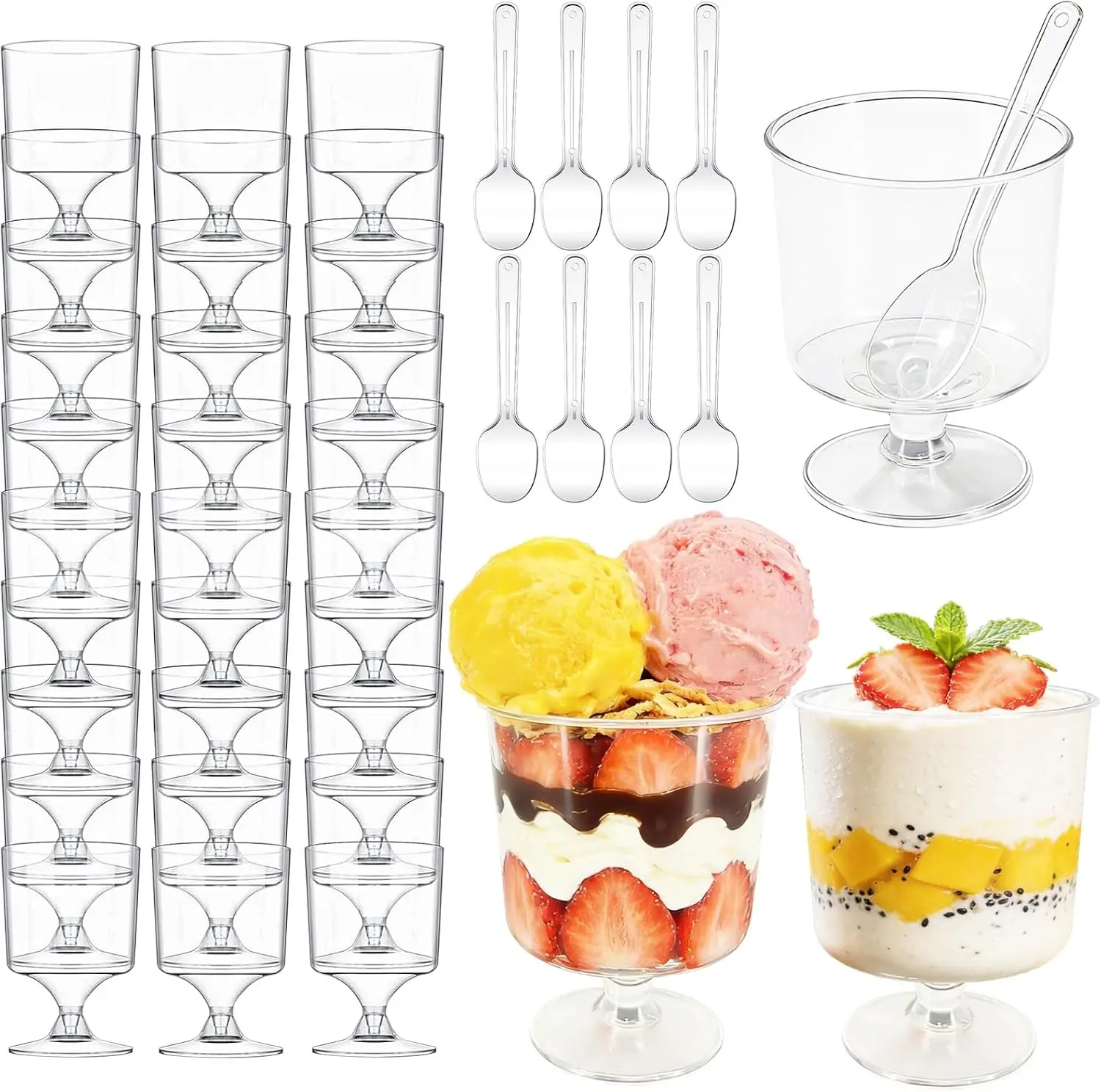 60 Pcs 5oz Clear Plastic Dessert Cups with Spoons Mini Parfait, Appetizer, Shooter & Tasting Cups for Mousse, Cheesecake, Pudding, Yogurt, Fruit, Party & Catering (60 Cups + 60 Spoons)