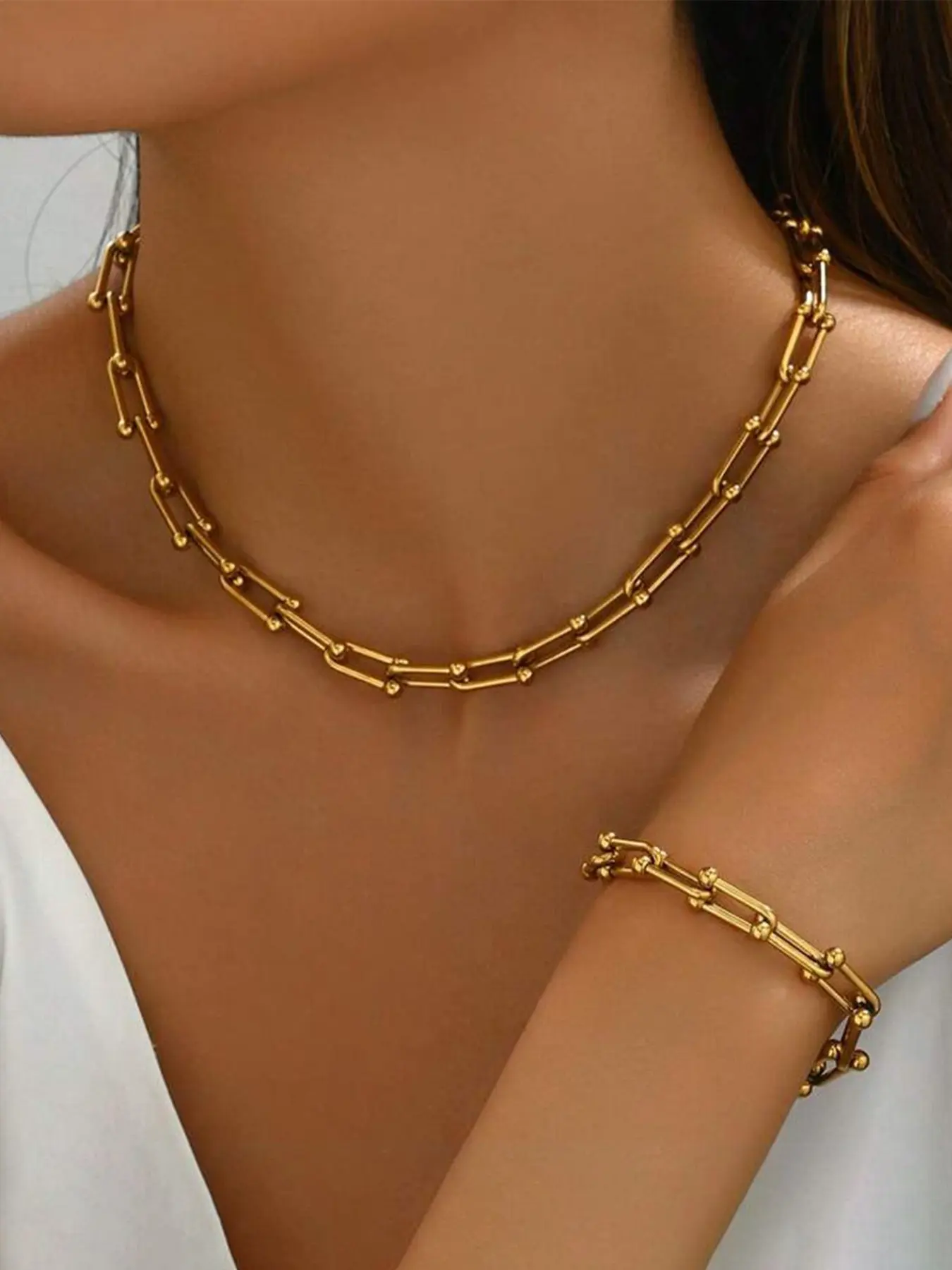 Simple Chain Necklace & Bracelet, Fashion Jewelry Sets for Party, Daily Clothing Decor, Trendy All-match & Exquisite Jewelry for Birthday Gift, Necklace Bracelet Set