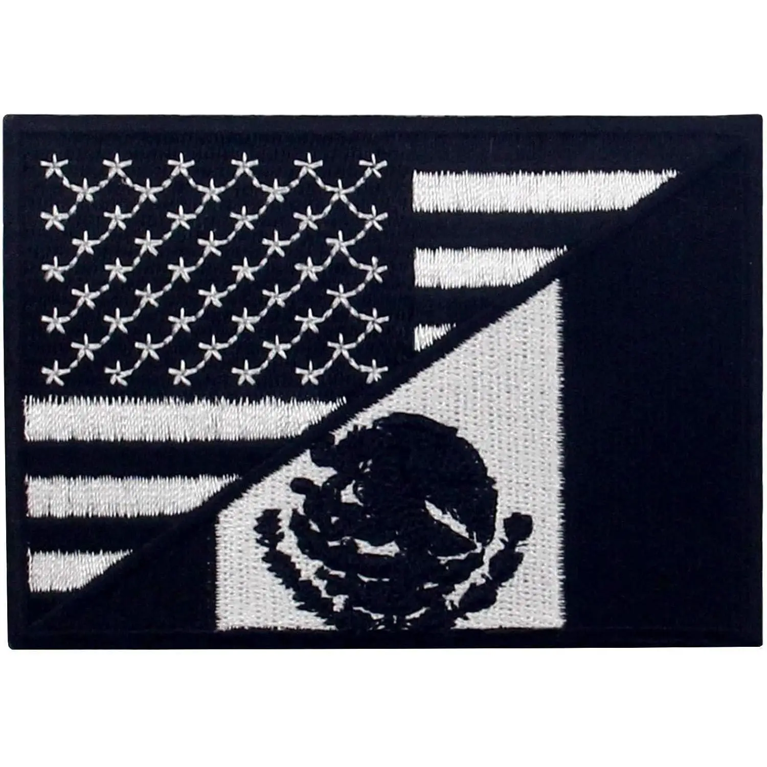 United State Flag and Mexico Flag Patch Embroidered National Applique Iron On Sew On Emblem, White & Black