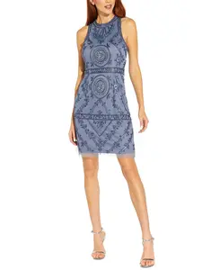 Adrianna Papell Women's Blue Beaded Sheath Dress