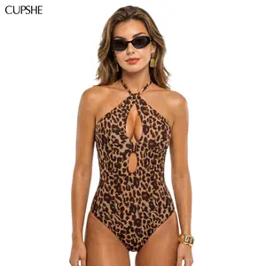 CUPSHE 2026 Bold Instinct Animal Print One-Piece | Elegant High Neck Halter Swimsuit | Body-Sculpting Monokini with Soft Cups for Summer