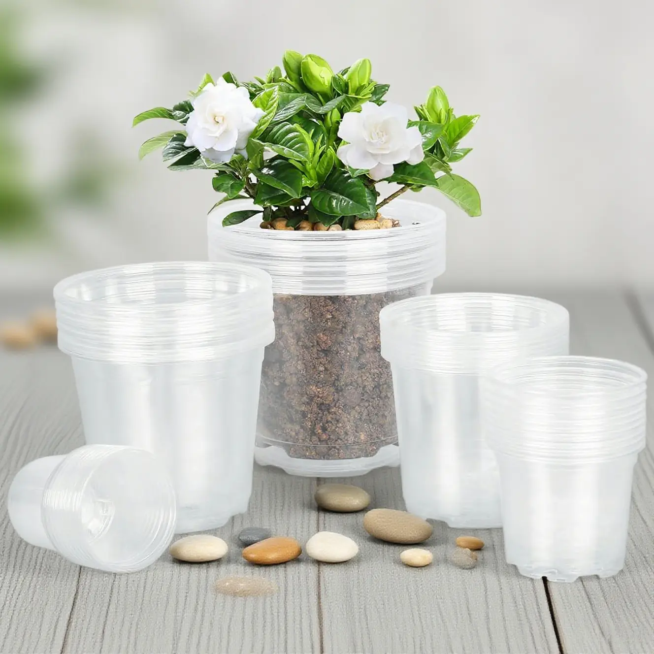 Clear Nursery Pots for Plants, (45 Pack 7+6+5+4+3 Inch or 15 Pack 7/6/5/4/3 Inch) Clear Plastic Plant Pots with Drainage Holes, Transparent Variety Pack Flexible Garden Pot for Outdoor Indoor, Seed Starting Pots Seedling Pots Planter Pots Stackable Pots
