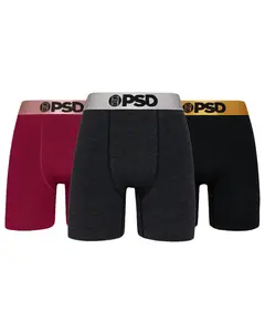 PSD Mens Metallic Solids Cotton Boxer Brief 3-Pack - Breathable and Moisture-Wicking with 7 Inch Inseam Elastic Menswear