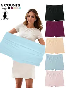 5-Pack Plus Size Women's Soft Comfortable Mid-Waist Seamless Boxer Shorts, Non-Roll Edge Design, Elastic Waistband for All Seasons