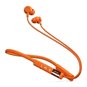Orange Neckband Wireless Earbuds - IPX4 SweatproofSilicone In-Ear Audio Headphones, Hi-Fi Sound, LEDBattery Display, Magnetic Connection, CableManagement, ENC Noise Cancellation, Smart VoiceAssistant for Sports & Hands-Free Calls, ElectronicHeadset