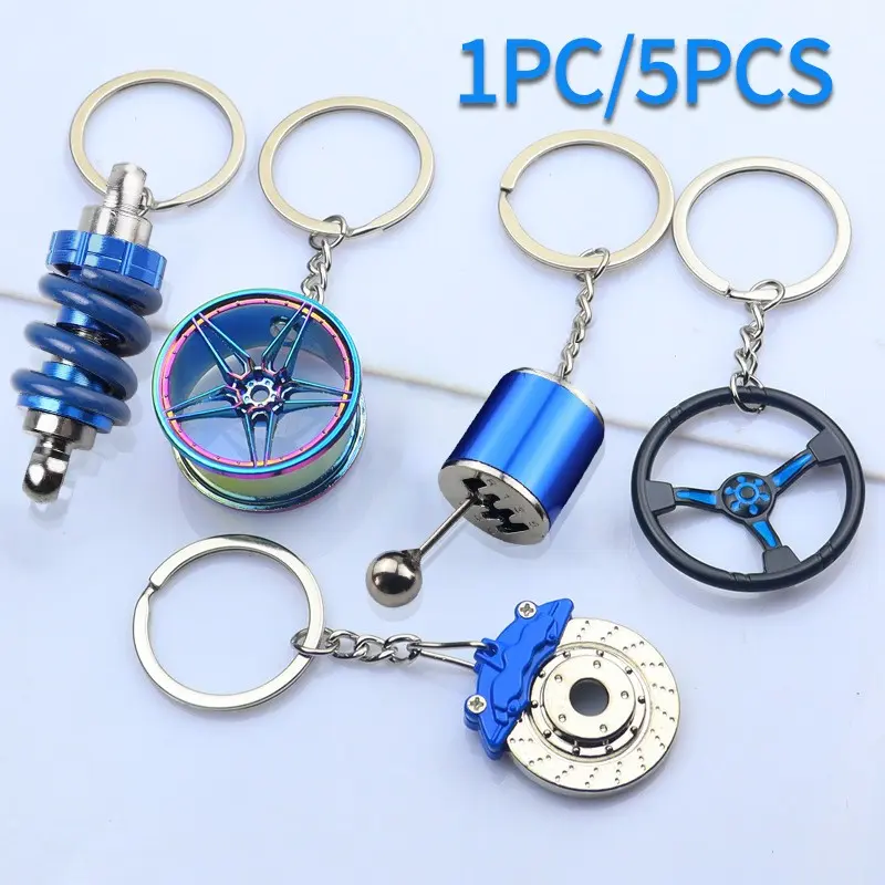 Creative Car Accessories Keychain for Auto Enthusiasts, Car Key Chains, Metal Keychain with Piston, Turbo, Wheel HUB, Gear Shift, Shock Absorber, Steering Wheel, Brake Disc