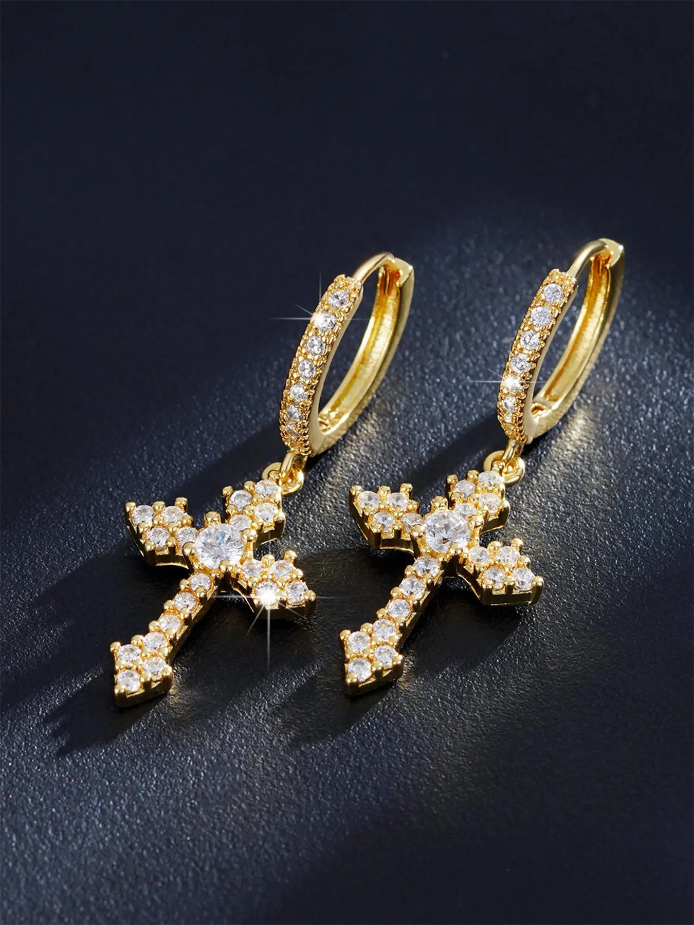 Easter Rhinestone Cross Design Dangle Earrings, Dangling Earrings, Studded Cross Earrings, Jewelry for Women & Girls, Accessories Wedding Anniversary Party Jewelry Gift, Jewelry Accessories