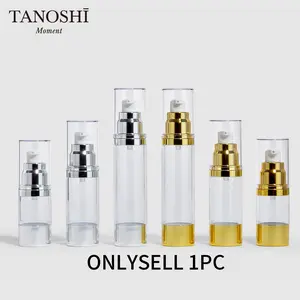 1pc Portable Electroplated Vacuum Pump Bottle, Versatile Dispenser Bottle, Capacity Options 15ML/30ML/50ML (gold/silver Color), Refillable Travel Cosmetic Container