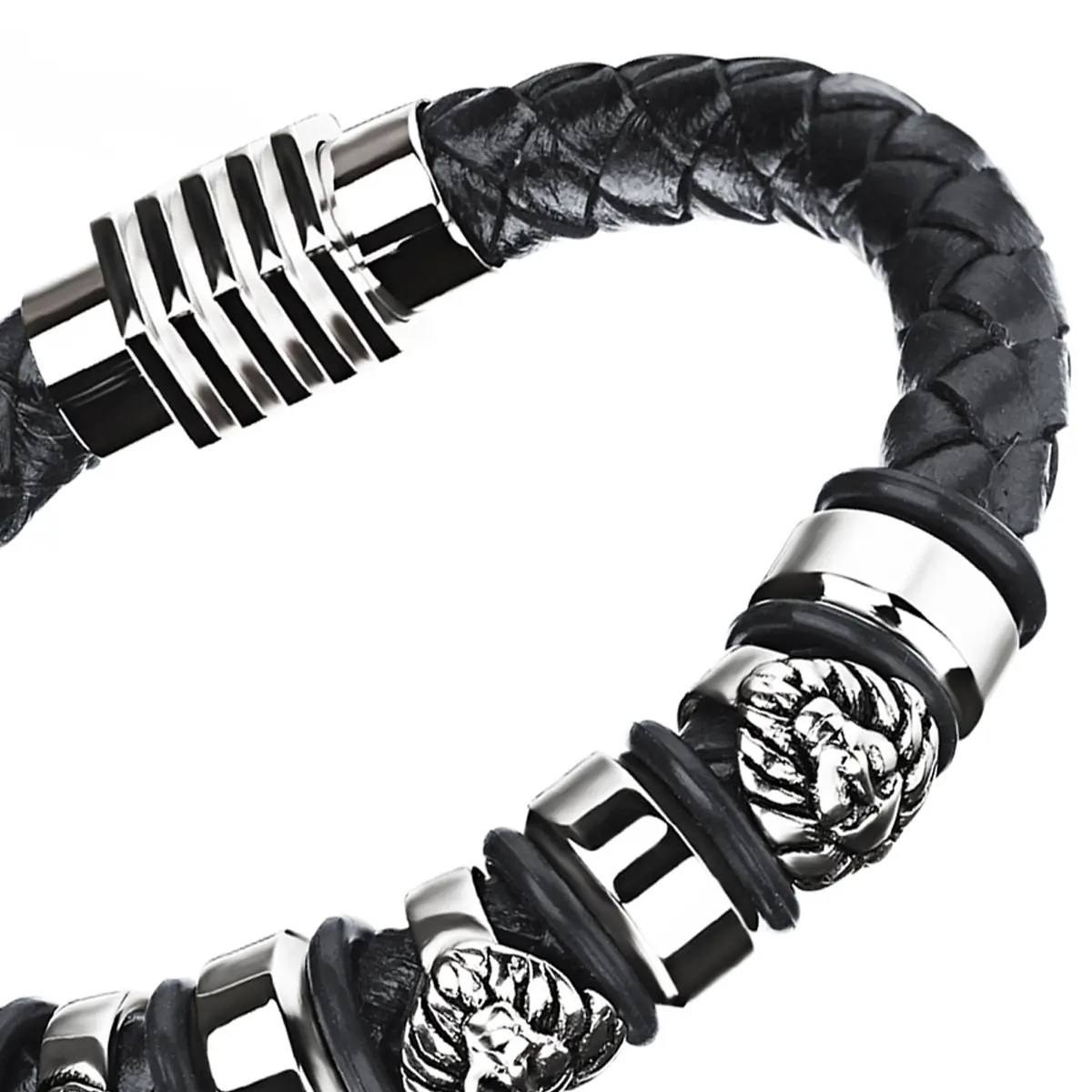 OIDEA Men's Vintage Egyptian Pharaoh Motif Beaded Bracelet - Earthy Leather & Stainless Steel Band, 8.4in Collectibles Gift for Mythology Fans, Ethnic Traditional Bangles