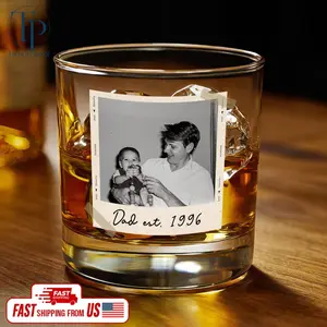 Custom Photo Dad Est Whiskey Glass, Grandpa Gift, Dad Glass, Gifts For Him, Portrait Photo Grandpa Glass, New Dad