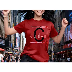 100% cotton Calvin pattern printed T-shirt, short-sleeved round-neck casual top for women, suitable for summer and spring, for outdoor and indoor wear, the fabric is light and soft, ideal as a birthday gift, gift for friends, or gift for sisters