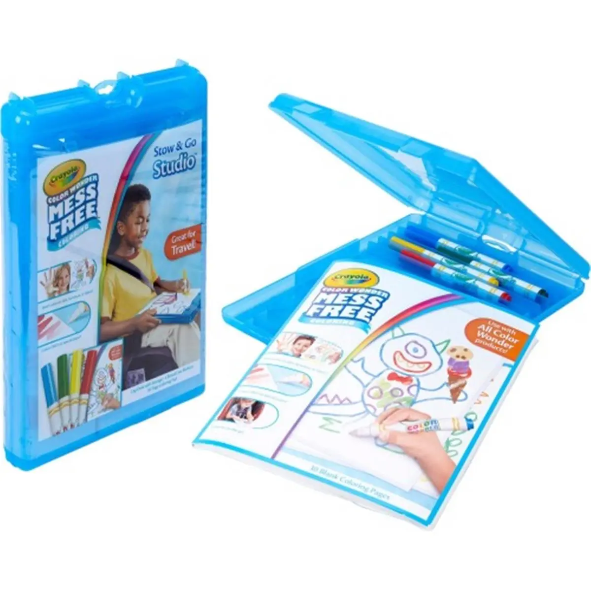 Crayola 75-2580 Color Wonder Stow N Go Mess-Free Travel Office Stationery - 30-Page Pad, 4 Markers, Portable On-The-Go Kids' Writing Accessory & Creativity Tool