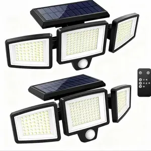 Solar Motion Sensor Lights 2-Pack 3-Head LED Security Lights with Remote Control Wireless Waterproof IP65 Flood Lights for Yard Garden Garage Porch Auto On/Off Super Bright Wide Coverage