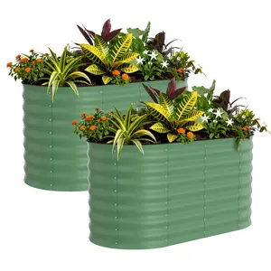 2 Pack 4x2x2 ft Raised Garden Beds Outdoor - Galvanized Steel Planter Box for Vegetables, Flowers, Easy Assembly Raised Beds,Rust-Resistant Garden Box, Durable Planters for Outdoor Plants,Green