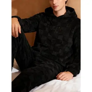 CALIFORNIA Embroidered Plaid Casual Pattern Soft Fleece Hoodie & Pants Set