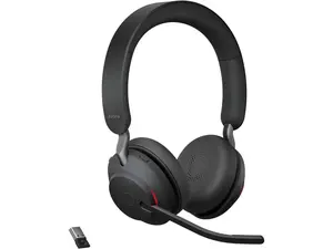 Jabra Evolve2 65 Bluetooth Wireless Headset with Mic for Calls and Music, Dual-Ear Headphones with USB-A Adapter, Up to 37 Hours Battery, Noise-Cancelling, Works with Online Meeting Apps, Black (193)