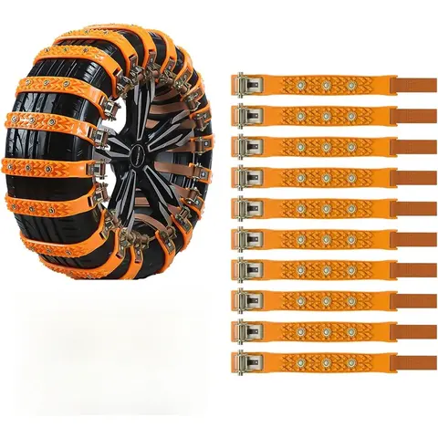 GJANSH New Universal Car Snow Chains with Storage Bag and Tools, Tires 165-265 mm for Cars, Trucks, SUVs, Non-Slip Adjustable Winter Snow Chains (single row nail)