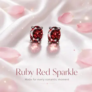 Ruby Red Crystal Stud Earrings For Women, Sparkly Rhinestone Earrings, Elegant Romantic Jewelry Gift For Date Party Daily Wear