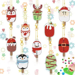 10pcs Christmas DIY Diamond Painting Keychains, Penguin Acrylic Sticker Decor, Party Decoration, Gift for Friends, Beginner Friendly