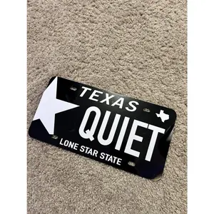 Texas QUIET Custom License Plate - Black Aluminum