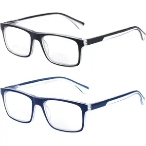 2-Pack Light Bifocal Reading Glasses for Men, Blue Light Blocking Near/Far Dual-use Spring Hinge Readers, Anti UV/Eye Strain Comfort Quality Computer Eyeglasses, 2.5x