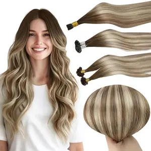 Full Shine Straight Blonde I-Tip U-Tip K-Tip Pre-Bonded Human Hair Extensions 16-22 Inch Italian Keratin Heat-Resistant Natural Look