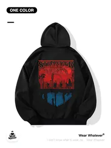 Stranger Things Graphic Print Hooded Sweatshirt, Casual Loose Fit with Pockets, Perfect for Home or Outdoor Wear, Breathable