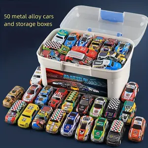 50pcs Mini Metal Alloy Pull-Back Action Car Set - Assorted Colors, Storage Box Included, Ideal Gift for Youngsters, Perfect Christmas Party Favor