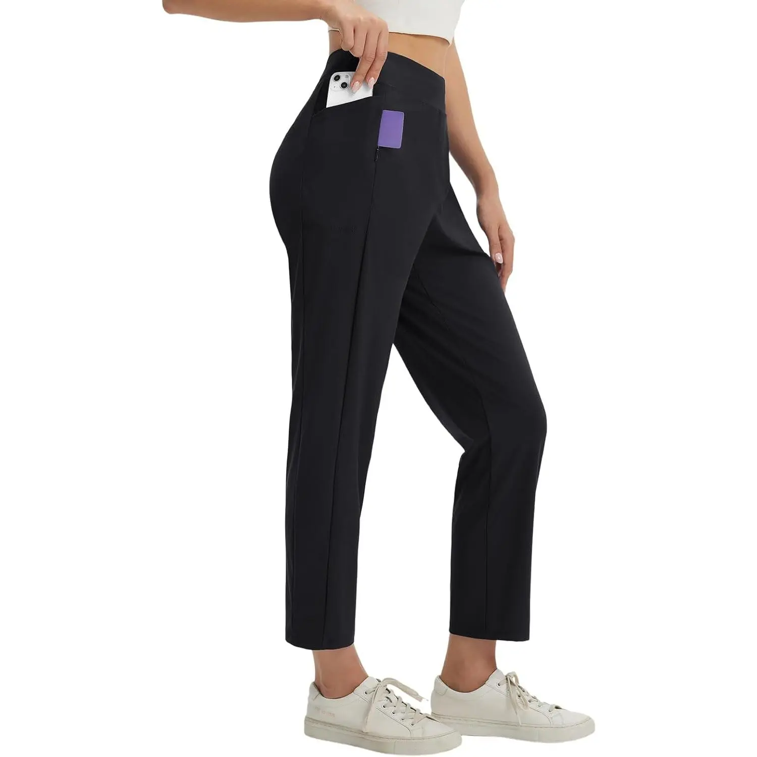 Baleaf Women's Petite High Waisted Yoga Pants - 25" Ankle Cut, 3 Pockets, Pull On, Stretchy Nylon Blend 7/8 Work Slacks with Elastic Waistband [PC:bhy004],back to school,back to school haul