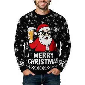 Men’s Christmas Sweater – Ugly Christmas Sweater for Men, Funny Snowflake Santa Claus Design, Hilarious X-mas Pullover, Soft Long-Sleeve Knitted Sweater, Crewneck, Festive Casual