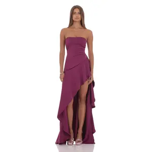 Satin High Low Maxi Dress in Plum
