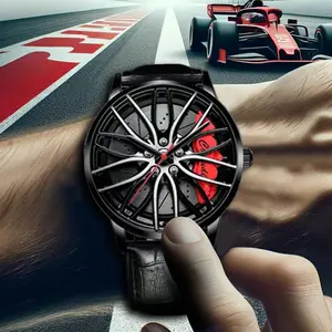New Men's Black Belt Wheel Sporty Style Quartz Watch: A Stylish Timepiece for Active Men! lamborghini  watch wheel  watch