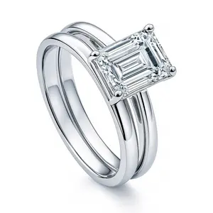 BERRICLE Sterling Silver Solitaire Wedding Engagement Rings Stackable Band for Women, 2.1 Carat Emerald Cut Cubic Zirconia CZ Ring Set