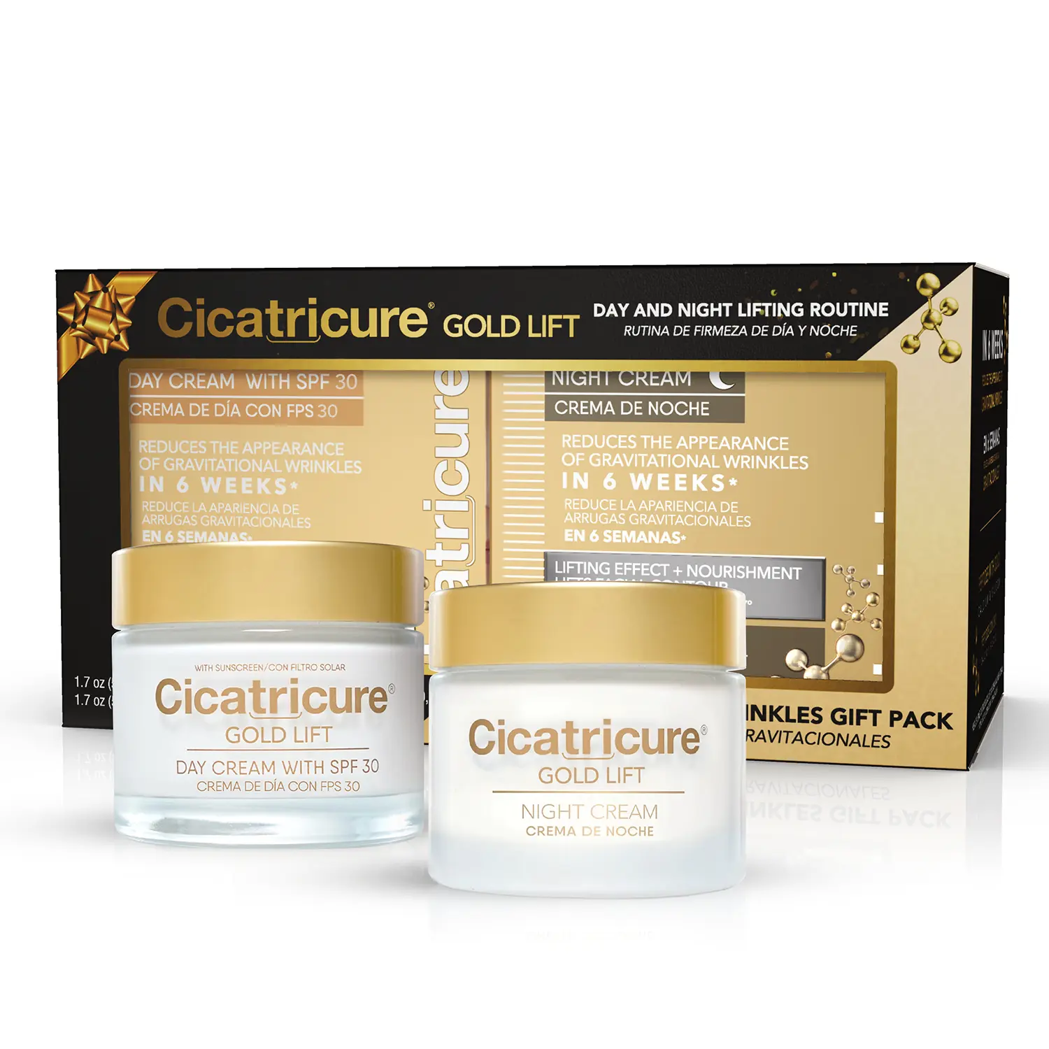 Cicatricure Gold Lift Day & Night Cream Gift Kit - Women's Anti-Wrinkle Peptide Moisturizer, Firming Lifting Tightening for Mature Skin, Daily Hydrating All-Types Skincare Bundle with Skin Repair, 1.7 oz Each