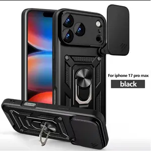 New Super Shockproof iPhone Case for iPhone 17 Pro Max 16 15 14 Plus 13 12 11 Air with Stand Full Body Anti-Slip Bumper Unique Design for Daily Use Black Waterproof Luxury Metal Rotating Phone Case