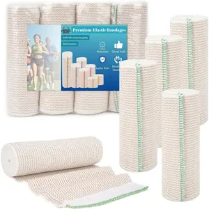 Premium Elastic Bandage Wrap 6 inch 4 Pack Reusable Versatile Self-Closing Compression Wraps for Ankles Wrists Knee Tummy and Body Cotton Latex-Free Lymphedema Wraps for Legs