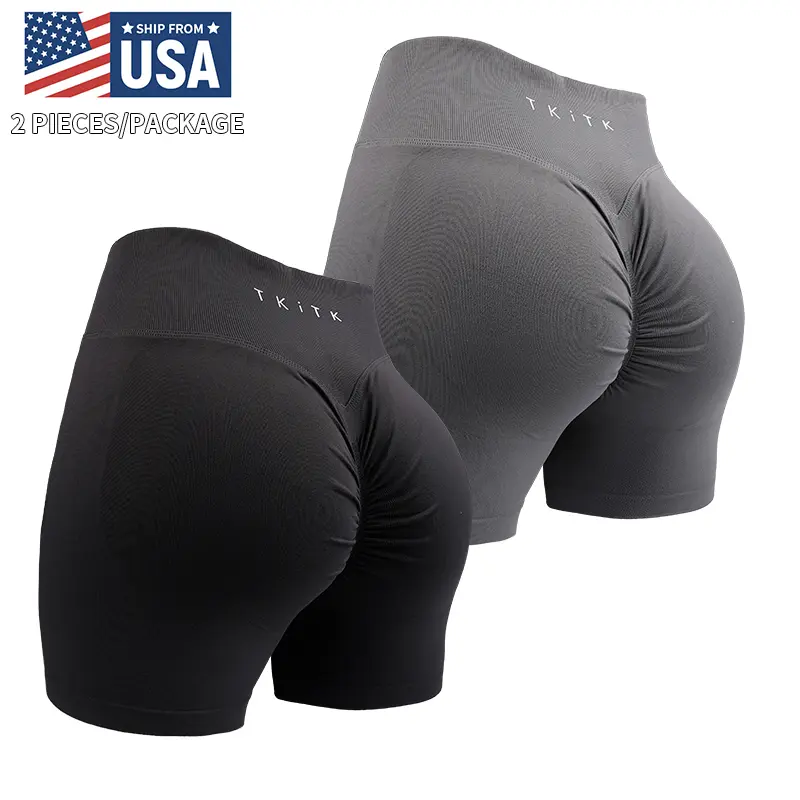 2 Pcs TKITK 2.0 Dynamic Shorts Pro Solid Surnch Seamless Half Pants Women Soft  Fitness Outfits Yoga Pants Gym Running Bike Wea
