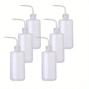 6 Pieces Plastic Squeeze Bottle Leak Proof, 500ml 17oz White Wash Bottle Chemical, LDPE, Safety, Medical with Narrow Mouth Scale Labels for Succulent Tattoo Label Watering