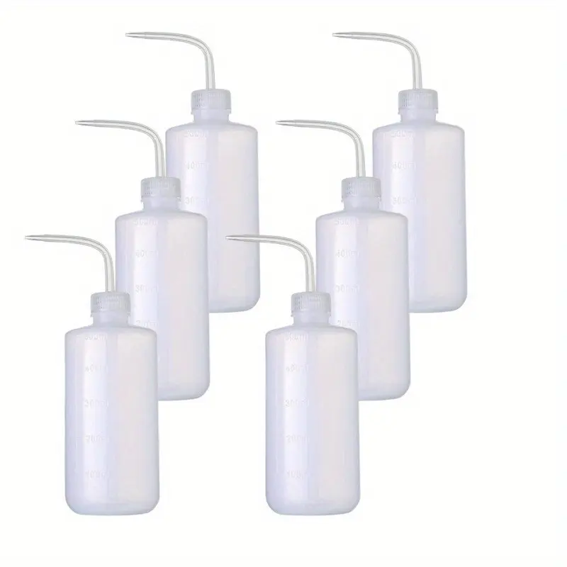 6 Pieces Plastic Squeeze Bottle Leak Proof, 500ml 17oz White Wash Bottle Chemical, LDPE, Safety, Medical with Narrow Mouth Scale Labels for Succulent Tattoo Label Watering