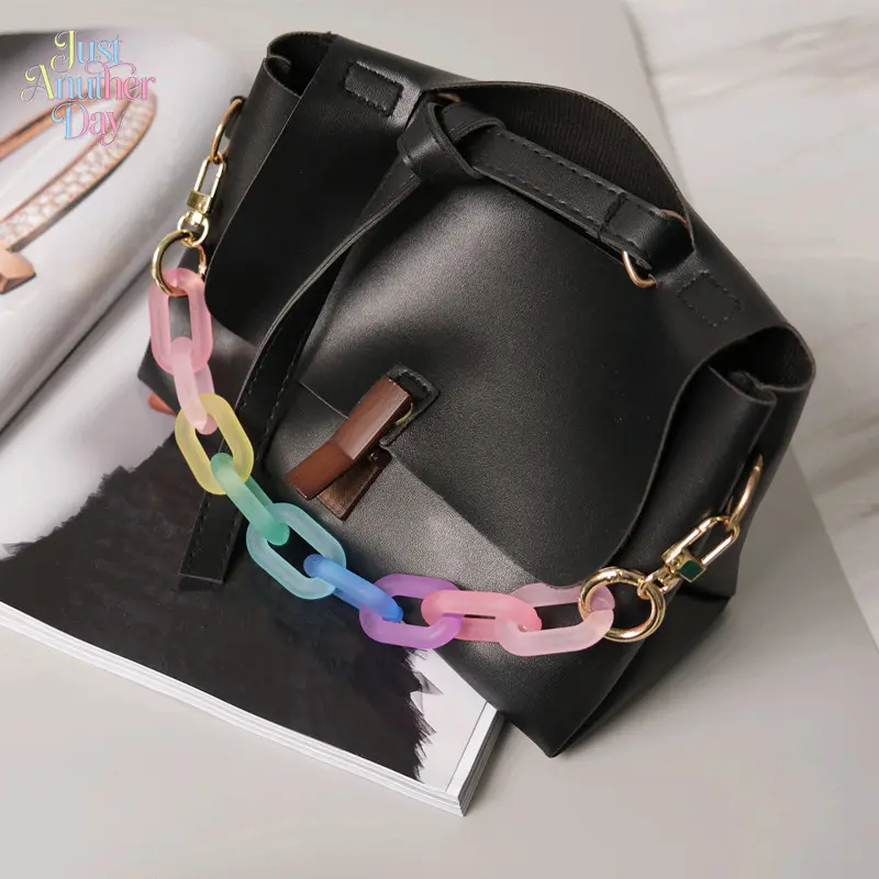 Matte Pastel Rainbow Acrylic Curb Chain, Detachable Resin Bag Strap, Colorful Frosted Chain for Handbag, Purse Decoration & Shoulder Strap Replacement