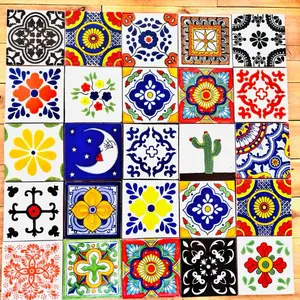 Colorful Talavera Clay Tiles made in Mexico - Box of 25 mixed Tiles
