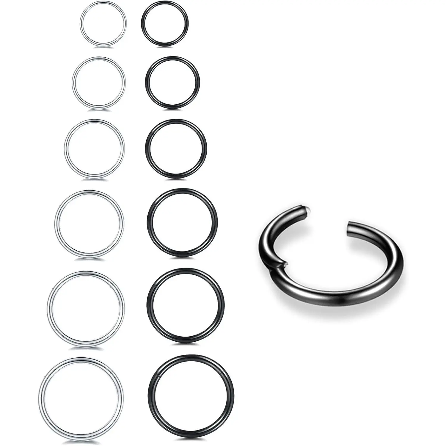 6/12Pcs 16G 18G 20G Nose Rings Hoops 316L Surgical Steel Nose Septum Lip Rings Tragus Cartilage Daith Rook Piercing  for Women 6mm 7mm 8mm 9mm 10mm 12mm