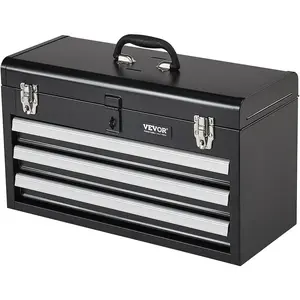 VEVOR Metal Tool Box, 20.5-inch, Portable Metal Tool Box with 3 Drawers, Small Tool Chest with EVA Liners, Ball Bearing Slide Drawers Locking & Powder Coated Finish, Multi-Function Tool Organizer
